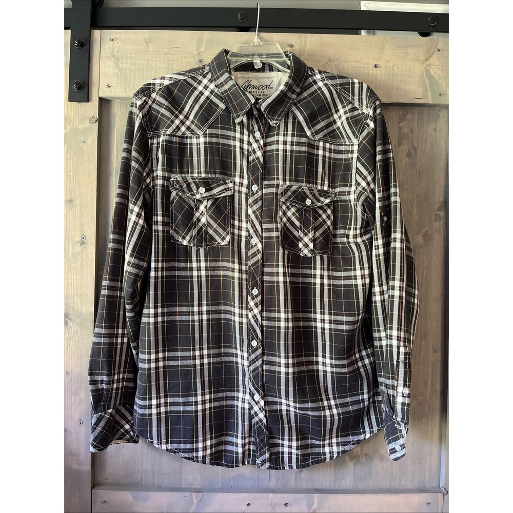 Black Plaid‎ 100% Cotton Long Sleeve Button Up Men's Shirt Glenwood Size XXL